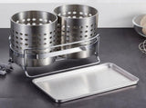 Stainless Steel Double-Tube Cutlery Basket With Storage Rack for Household Kitchen-Silver V1161-109395