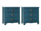 Artiss 2x Bedside Table 3 Drawers Vintage - THYME Blue ST-CAB-B-VIN3D-BUX2