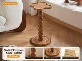 Solid Rubber Wood Side Table with Clover Shape Top, Small Space Saving End Table for Living Room V1341-ZY-CLOVERA4-WALNUT