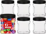 6 Pcs Square Clear Plastic Jars with Pinch Handle Plastic Storage Container with Screw-on Lids V1258-DP02-C-302