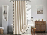 Waterproof Shower Curtain Thick Boho Wavy Edge With Rustproof Hooks - Beige V1263-JX-8071-3