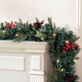 Jingle Jollys 2.4m Christmas Garland with LED Lights Decorations Xmas Party XM-TR-GAR-8FT-BERRY-LED