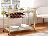 Artiss Bar Cart Drinks Trolley Serving Wine Rack Glass Holder Marble 85cm Gold FUR-Z-BC-PB-80