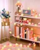 50 Pink n White Rose 3D Fairy Lights 5M LONG String, Battery Indoor & Outdoor Decorations V382-PINKWHITEROSEBATT50