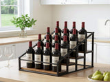 Artiss 4-Tier Wine Rack Tabletop Countertop Wine Bottle Holder 16 Bottles Freestanding Black & Wood FUR-U-WINE-02-16B