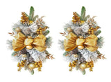 2pcs 21.6in Xmas Staircase Wreath with Berries Pinecones Bowknot Xmas Teardrop Swags Golden V1294-YM0901-240921FB03-1