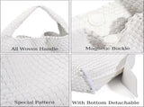 Woven Tote Bag for Women Soft Leather Handbag with Pocket V1263-JX-3502