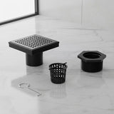 15x15cm Square Shower Drain with Grid Pattern Grate Matte Black 304SS, CUPC Certified with Hair V63-955601