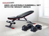 Powertrain 48KG Adjustable Dumbbell Set with FID Weight Bench BF1-24-BU-2-01B