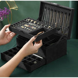 Black Jewelry Box with Key Lock and Multiple Compartments Blackyux V1188-YU108C-06545-1