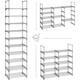 SONGMICS 10-Tier Metal Shoe Rack Customizable Design Grey V227-8498402110160