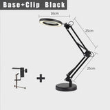 2-in-1 Black LED Magnifier Desk Lamp With Base and Clip - Hands-Free, Dimmable 3-Color Light for V888-ELOSUNG393010