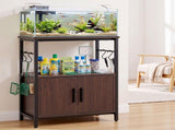 Artiss 20 Gallon Fish Tank Stand 3-Tier Aquarium Stand with Storage Cabinet and Open Shelf Walnut MET-FTS-26140-WN