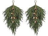2 Pcs Norfolk Pine Christmas Swag with Bell,23.6inch Norfolk Pine Teardrop Swag,Christmas Teardrop V1366-AZ2-W-24911