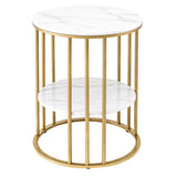 Artiss Coffee Table 2-Tier Round Marble Effect White&Gold FUR-S-COF08-MB-GD