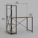 CARLA HOME Computer Desk with 4 Shelf Bookcase - Steel - Brown - Rustic - Office Desk Computer V178-36430