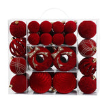 46-Piece Flocked Christmas Ornament Set with Balls, Rings, and Teardrop Shapes for Holiday Tree, V1341-ZY-RNPBEDZB-CARAMELBROWN