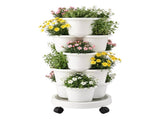 Green Fingers 5 Tier Vertical Planter, Stackable Planters with Wheels, White, Bed, GARDEN-5T-WH