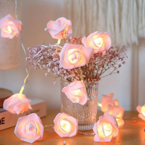 50 Pink Rose 3D Fairy Lights 5M LONG String, Battery Indoor & Outdoor Decorations Wedding V382-PINKROSEBATT50