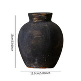Rustic Ceramic Vase Wabi Table Centerpiece Office Farmhouse Flower Vase Black 12.7x12.7x15cm V1370-AZ4-15200