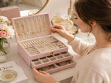 Pink Large Lockable Jewellery Box with 3 Drawers PU Leather Jewellery Organiser Case for Rings V888-ELOSUNG54213