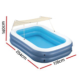 Bestway Kids Inflatable Pool Above Ground Splash Pool with Sunshade 254x178cm BW-POOL-KID-SQ-54449