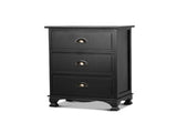 Artiss Bedside Table 3 Drawers Vintage - THYME Black ST-CAB-B-3D-BK