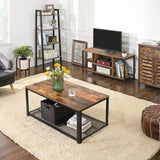 TV Console Unit with Open Storage Rustic Brown and Black Industrial V178-11666