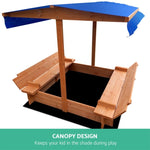 Keezi Kids Sandpit Wooden Sandbox Sand Pit with Canopy Foldable Seat Toys 120cm SAND-CANOPY-120