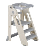 Foldable Kids Step Stool Kitchen Helper Tower in Grey, Adjustable Height, 55x55x79cm V178-59298
