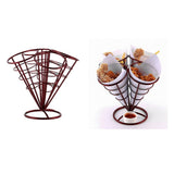 Dark Red Metal French Fry Cone Stand Holder for Snacks and Appetizers, and Reusable for Home Use V1192-AZ-W-34240