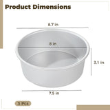 3PCS Round Cake Pans, 8" Aluminum Alloy Tier Baking Pan, DIY Cake Baking Molds, Nonstick Cake V1369-AZ3-W-08695