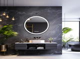 Round 700mm LED Bathroom Mirror with Leather Strap - Anti-Fog Dimmable Backlit Vanity Mirror - Wall V767-XMR-Y18-967-AU