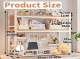 CARLA HOME 2-Tier Metal Desktop Hutch Bookshelf with Grid Panel for Computer Desk and Office V178-36220