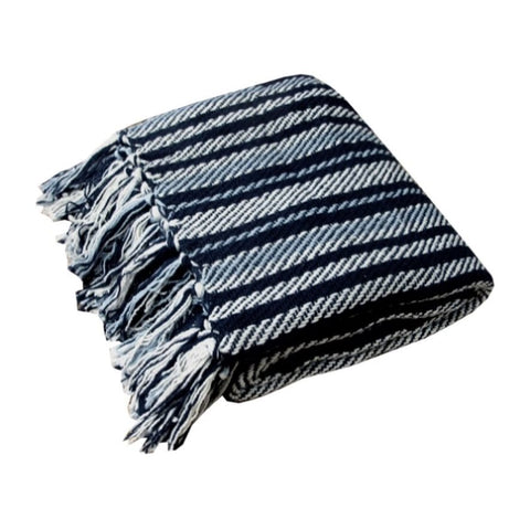 Stella 100% Cotton Knitted Throw Rug Navy Multi V442-UNA-THROW-STELLA-NAVY-RE