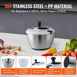 Stainless Steel Salad Spinner, 4.5L, One-handed Easy Press Large Vegetable Dryer Washer, Lettuce V952-BXGKSLXZQ304P4FP6V0