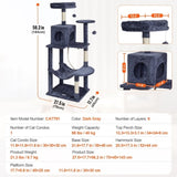 Cat Tree 143 cm Cat Tower with Cat Condo Sisal Scratching Post Dark Grey V952-DXSMS6C1FSH0P76KKV0