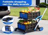 Artiss Shopping Trolley with Wheels 2 Layer w/2 Crates Foldable Trolley Blue SHOPC-JY-2B-BKBL