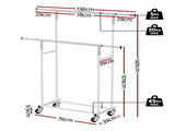 Artiss Clothes Rack Double Rod Airer Rail Coat Stand Adjustable Hanger HANGER-149H-D-SI