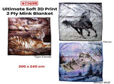 675gsm 2 Ply 3D Print Faux Mink Blanket Queen 200x240 cm Winter Wolf V442-BZO-BLANKET-6753DWINTERWOLF-BLUE-QS