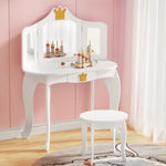 Keezi Kids Dressing Table Vanity Makeup Chair Set Wooden 3 Mirror Drawer White FURNI-C-3MIRROR-CROWN-WH