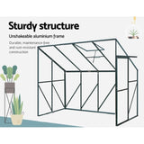 Greenfingers Greenhouse 2.52x1.27x2.13M Lean-to Aluminium Polycarbonate Green House Garden Shed GH-ALU-252X127-GN-AB