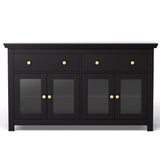 Artiss Buffet Sideboard Storage Cabinet Kitchen Cupboard Clear Door Drawer Black FUR-W-SID130-01-BK-AB