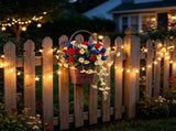 Independence Day Flower Basket Wreath, 13.78" Patriotic Red White Blue Door Hanging Decoration with V1370-AZ4-21147