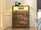Nightstand with RGB LED Light and Charging Station, Brown, 40x30x70cm LSB-59299