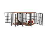 Fin 4 Doors Ultra Thicken Dog Crate Cage End Table Divided Dog Puppy Kennel For 2 Dog V767-P-XL1198-BK-V1