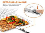 2PCS Folding Grill Baskets, Stainless Steel Grill Baskets with Detachable Wooden Handle, V1369-AZ3-W-08808