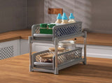 2 Tier Under Sink Organizer Pull Out Cabin Shelf Sliding Storage Bask for Bathroom Kitchen Pantry V1370-AZ4-09456