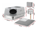 i.Pet Cat Litter Box Large Stainless Steel High Sided Pet Toilet Odour Control PET-CLB-STL-CV-LTGR