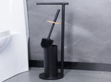 2-in-1 Iron Floor Standing Roll Paper Holder and Bamboo Lid Toilet Brush For Bathroom and V1161-860036